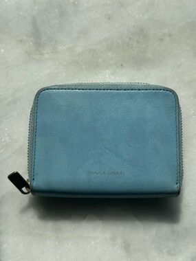Mansur Gavriel Baby Blue Zip Wallet with Gold Hardware